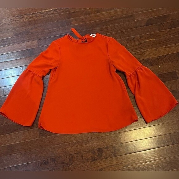 H&M long flounce sleeve keyhole back orange top size 2 - Picture 3 of 5